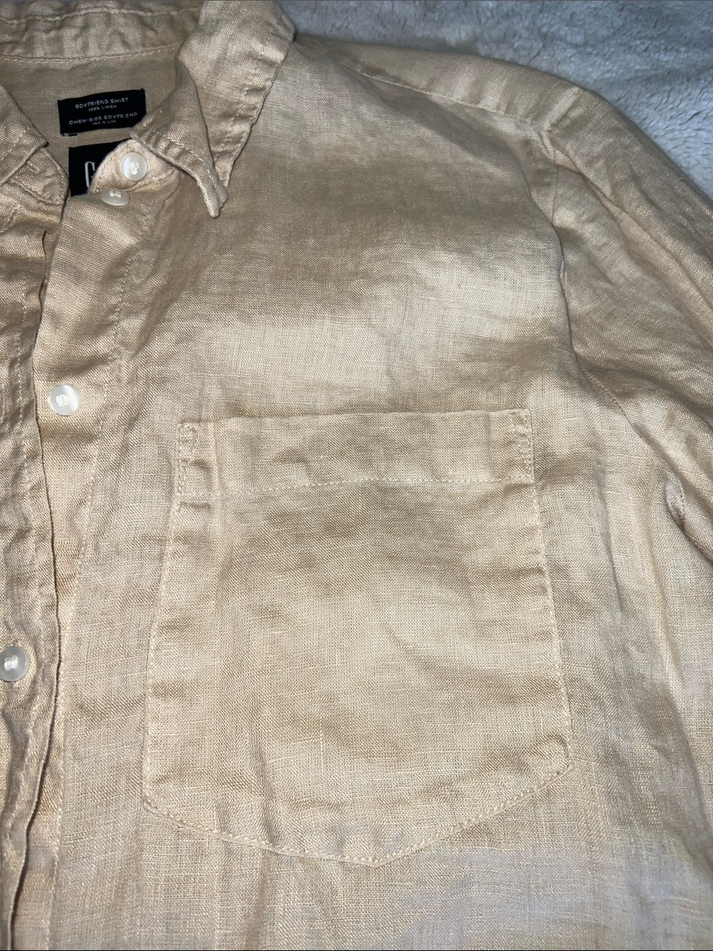 Light Beige Linen Button-Down Shirt - Picture 4 of 7
